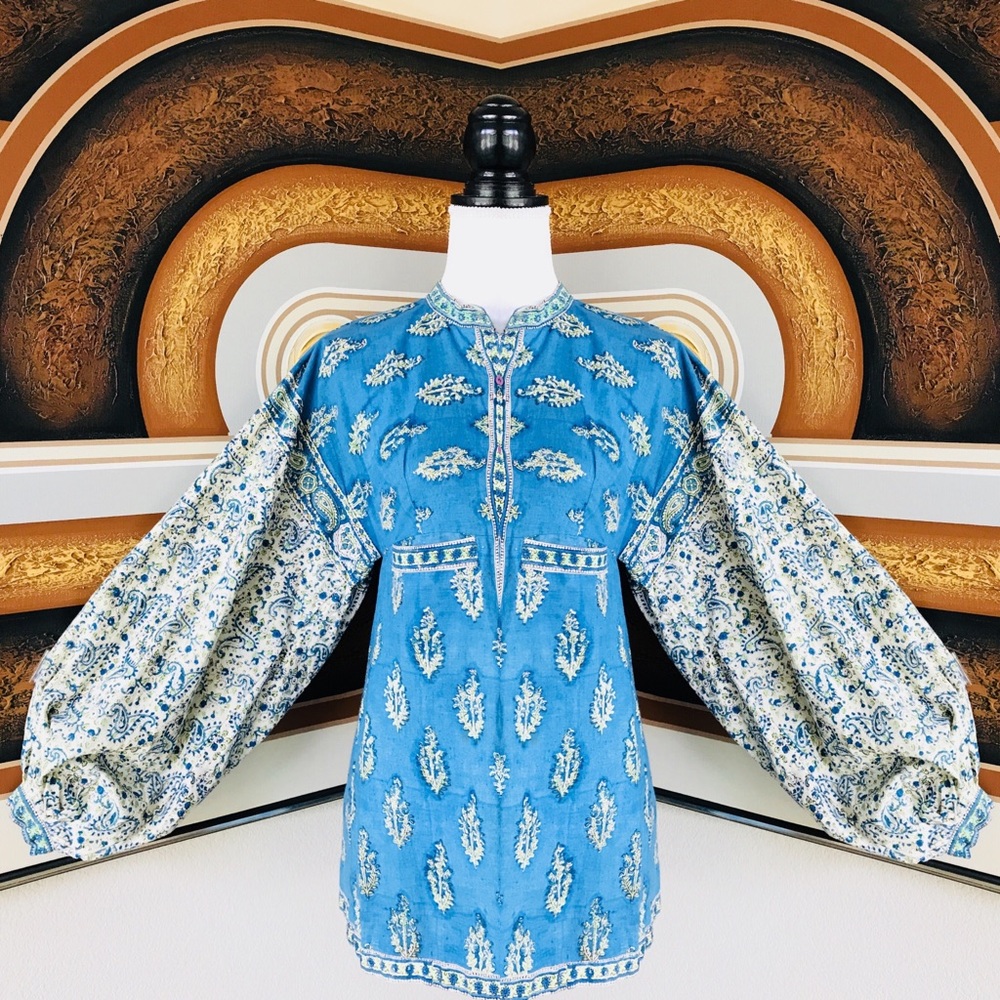 RARE Vintage 70s ANOKHI Floral Paisley Blouse S/M